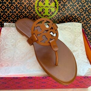 Tory Burch Miller Soft Leather Sandals Size 8.5 Bourbon Miele Brown Tan